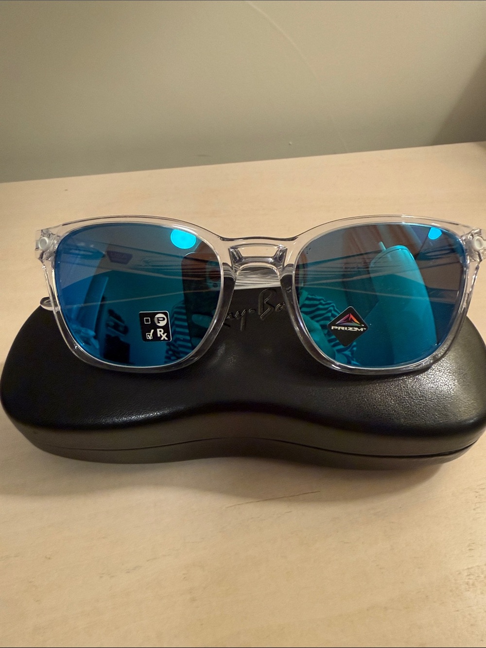 Oakley Objector Clear Frame Sunglasses with Blue Mirrored Lenses